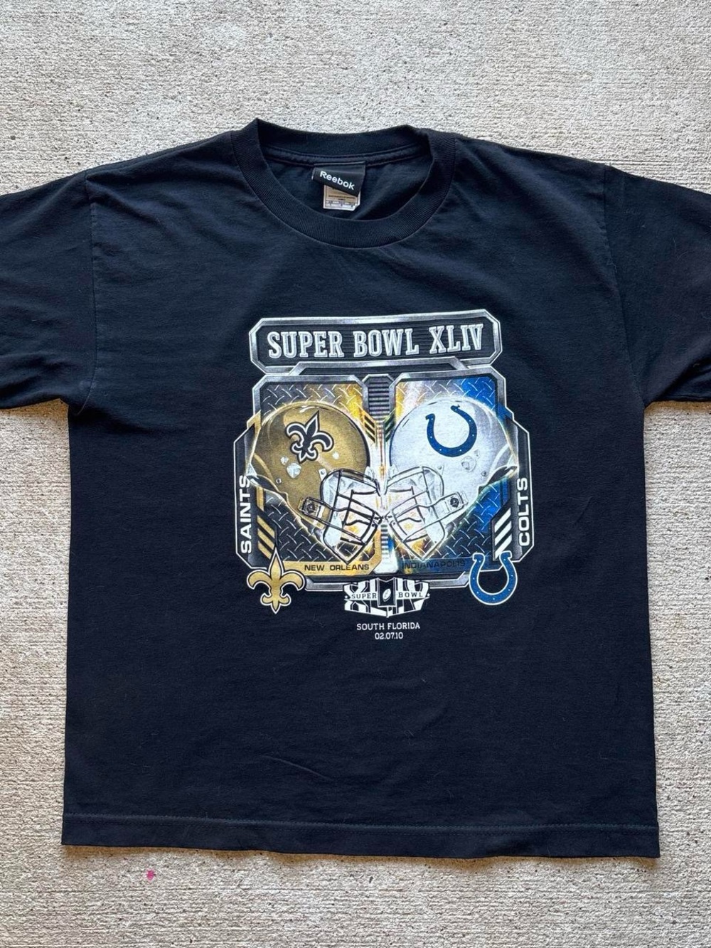Reebok Womens Super Bowl XLIV T-Shirt Large Black New Orleans Saints Colts